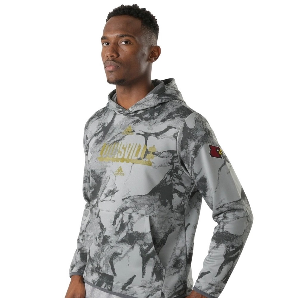 Adidas Top Louisville Cardinals UL Men's Size Medium Grey Marble Gold Hoodie
